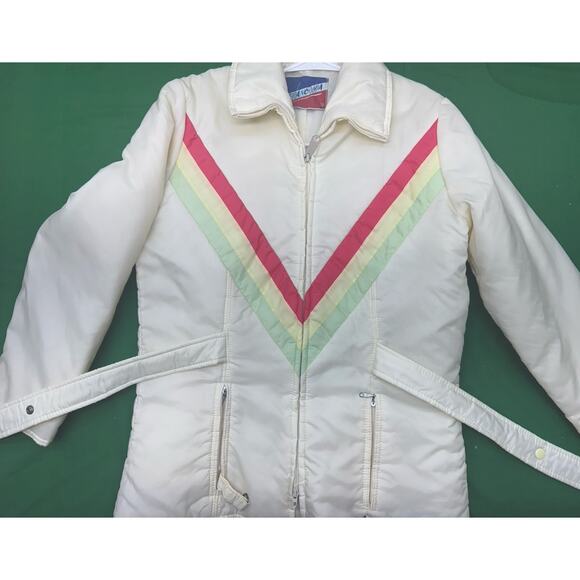 Vintage Ski Jacket Franconia Women’s Medium Pale Yellow Stripes - Picture 1 of 6